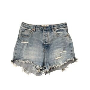 Free People We The Free CRVY High Rise Denim Shorts Light Wash Distressed 30